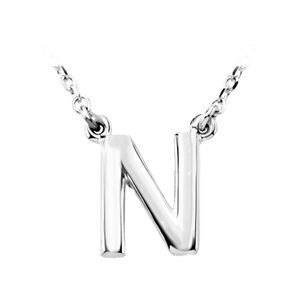 14K White Gold, Kendall Collection, Block Initial N Necklace, 16 Inch